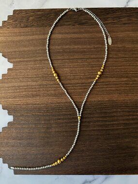 Handmade Mixed Metal Graduated Stainless Steel Western Pearl Lariat Necklace 18"
